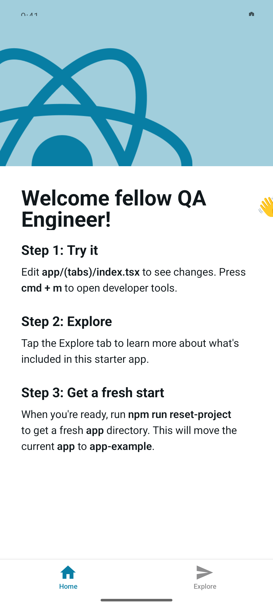 Welcome screen